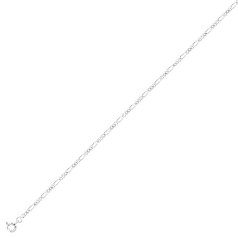 Bracelet Argent Rhodié 925/1000 Maille Figaro Légère Alternée 1+3 Largeur 2.5mm – Image 2
