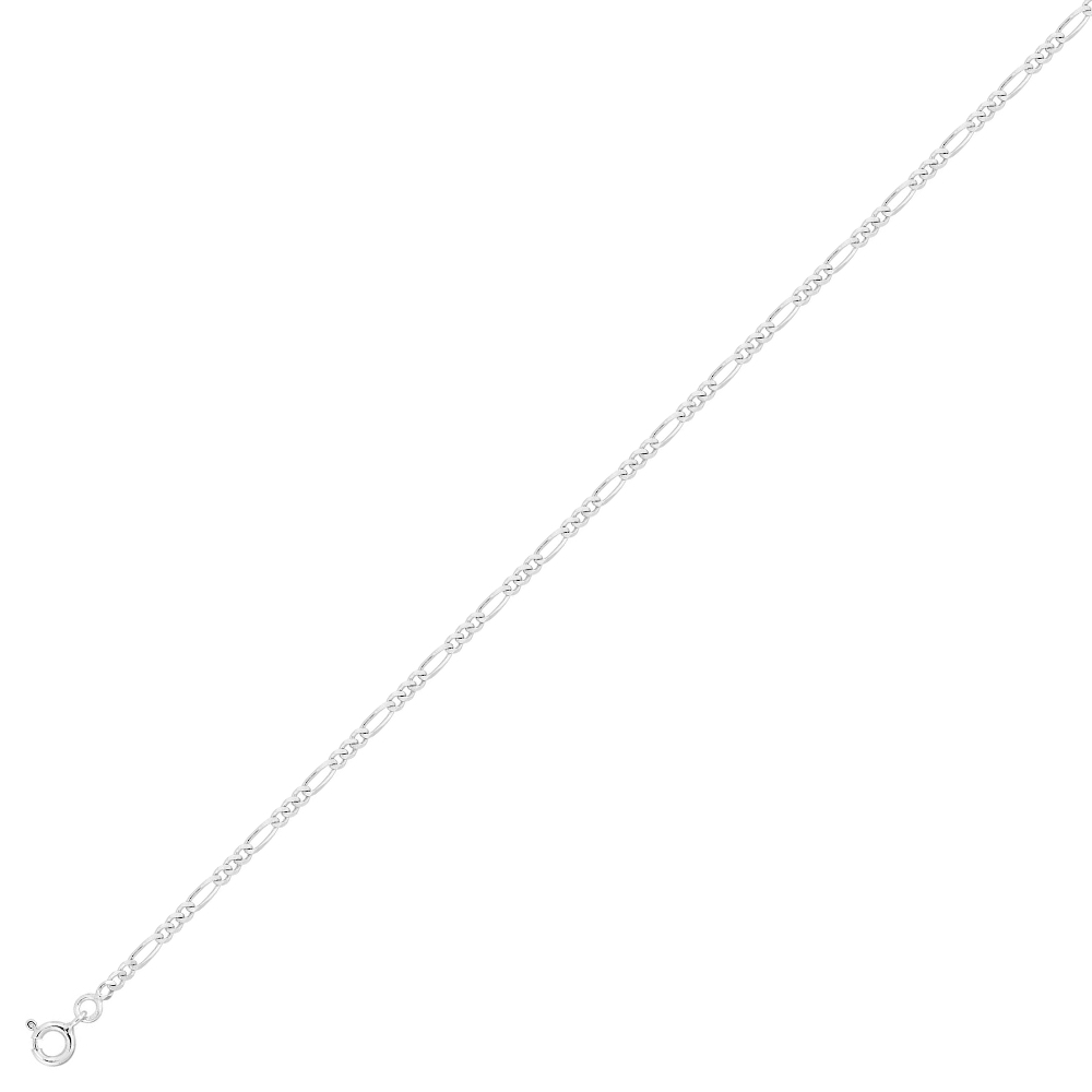 Bracelet Argent Rhodié 925/1000 Maille Figaro Légère Alternée 1+3 Largeur 2.5mm – Image 2