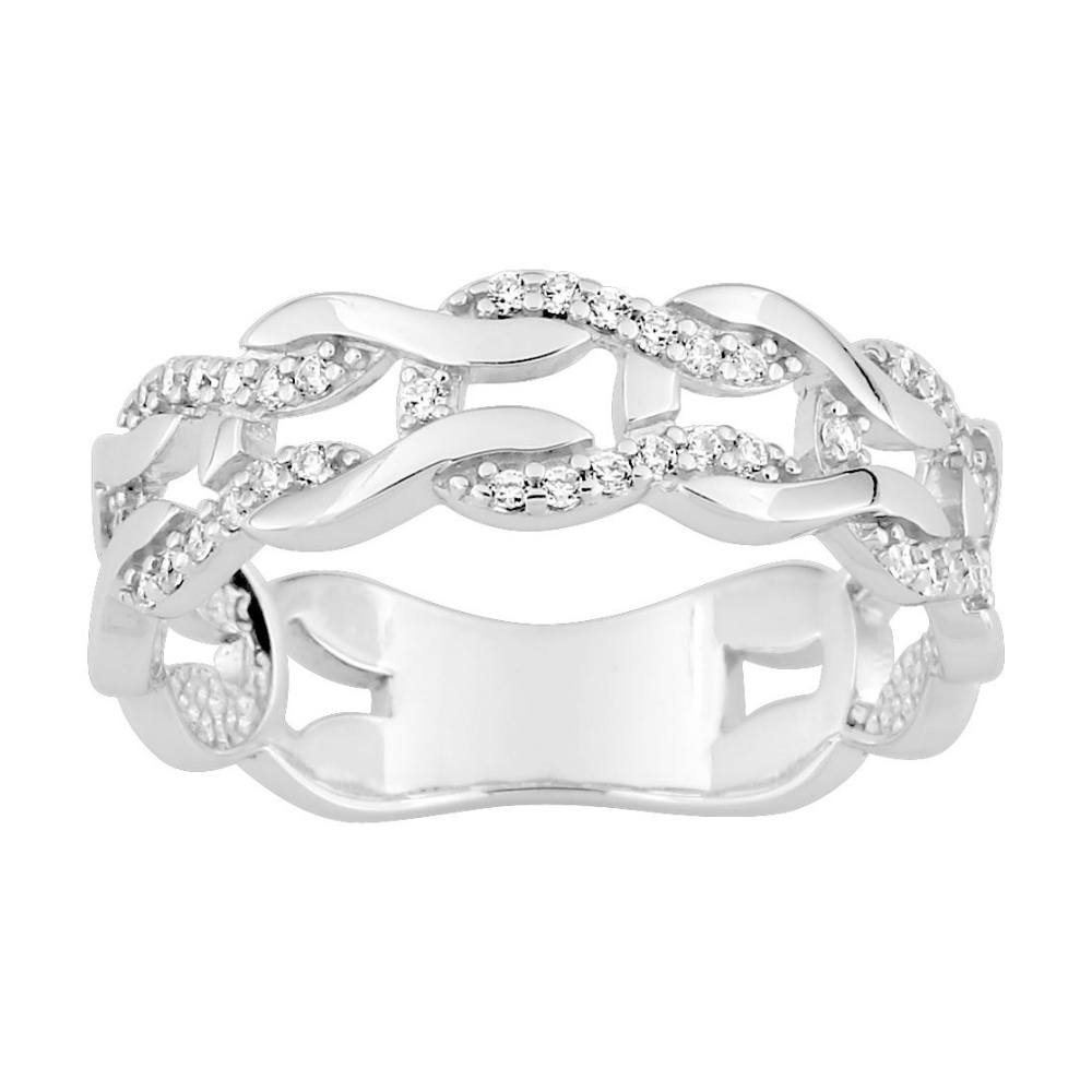 Bague Argent 925/1000 Rhodié Motif Torsadé et Oxydes