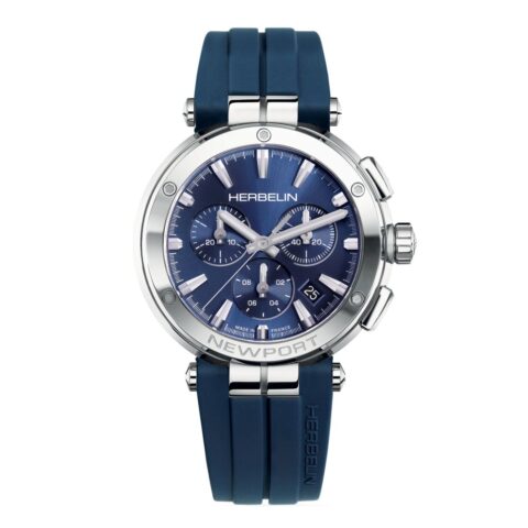 Montre Homme Herbelin Acier Chrono Newport Classic Bracelet Bleu FKM 37658AP15CB
