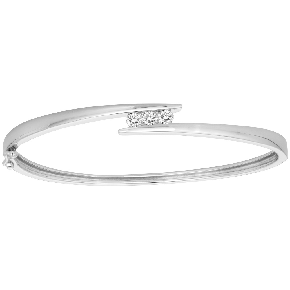 Bracelet Jonc Ouvrant Argent Rhodié 925/1000 Rhodié Ovale Trilogie Oxydes