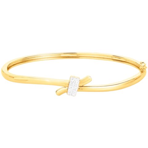 Bracelet Jonc Ouvrant Plaqué Or Jaune Ovale Lien Pavage Oxydes