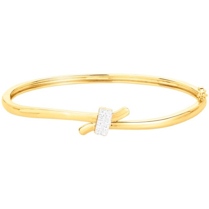 Bracelet Jonc Ouvrant Plaqué Or Jaune Ovale Lien Pavage Oxydes
