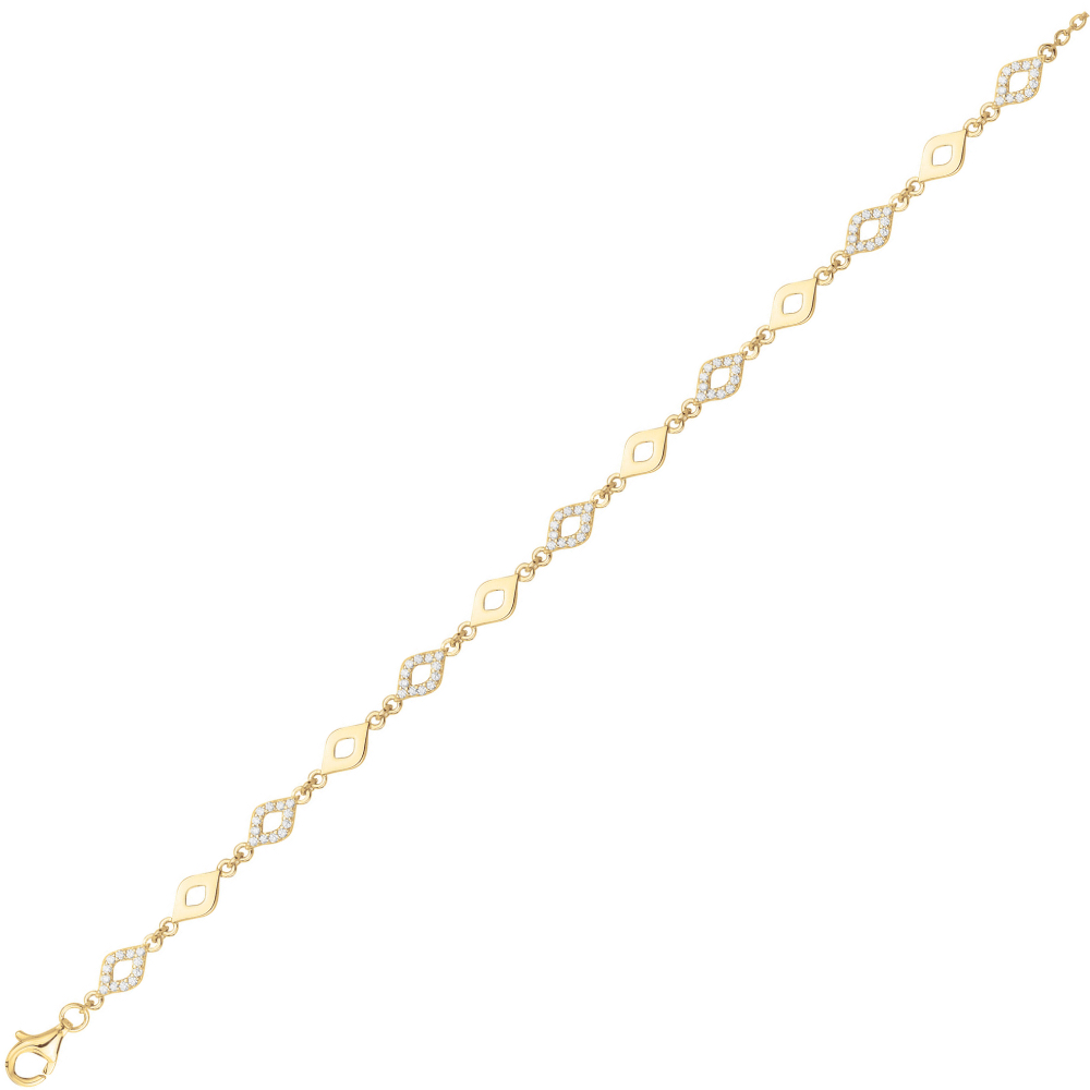 Bracelet Plaqué Or Jaune Mailles Losanges et Pavage Oxydes – Image 2