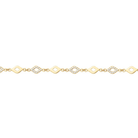 Bracelet Plaqué Or Jaune Mailles Losanges et Pavage Oxydes