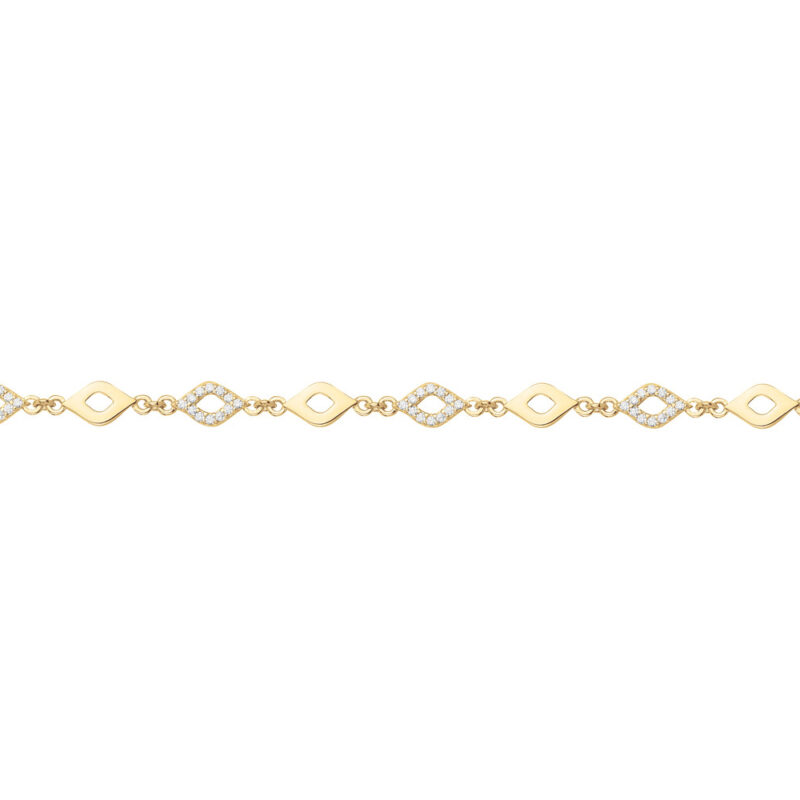 Bracelet Plaqué Or Jaune Mailles Losanges et Pavage Oxydes