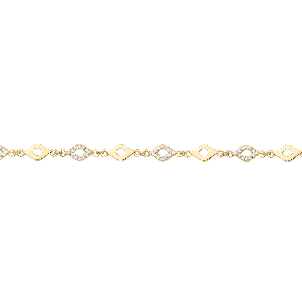Bracelet Plaqué Or Jaune Mailles Losanges et Pavage Oxydes