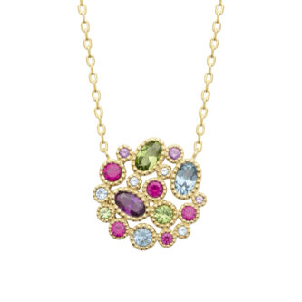 Collier Plaqué Or Jaune Oxydes Multi-couleurs Bords Perlés