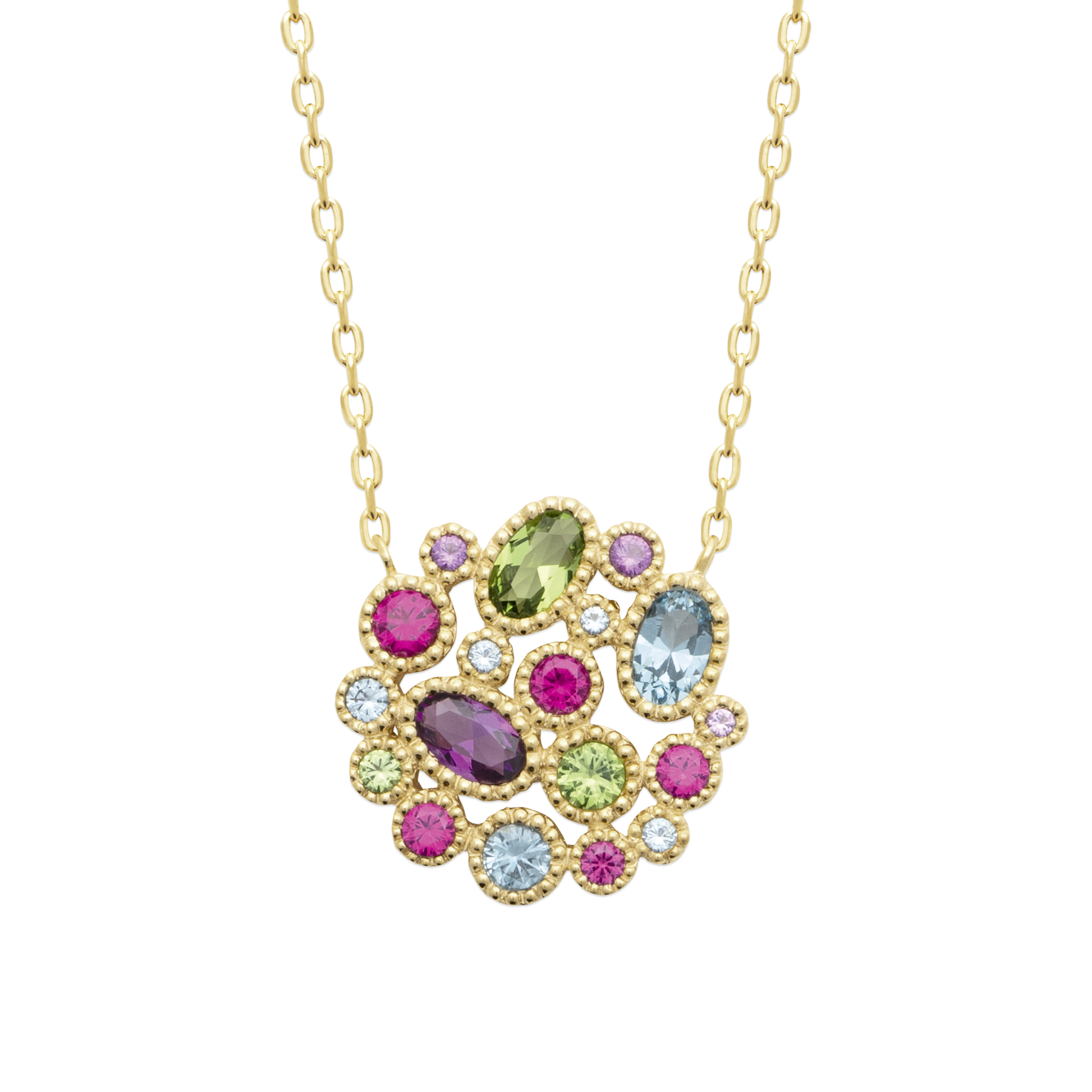 Collier Plaqué Or Jaune Oxydes Multi-couleurs Bords Perlés