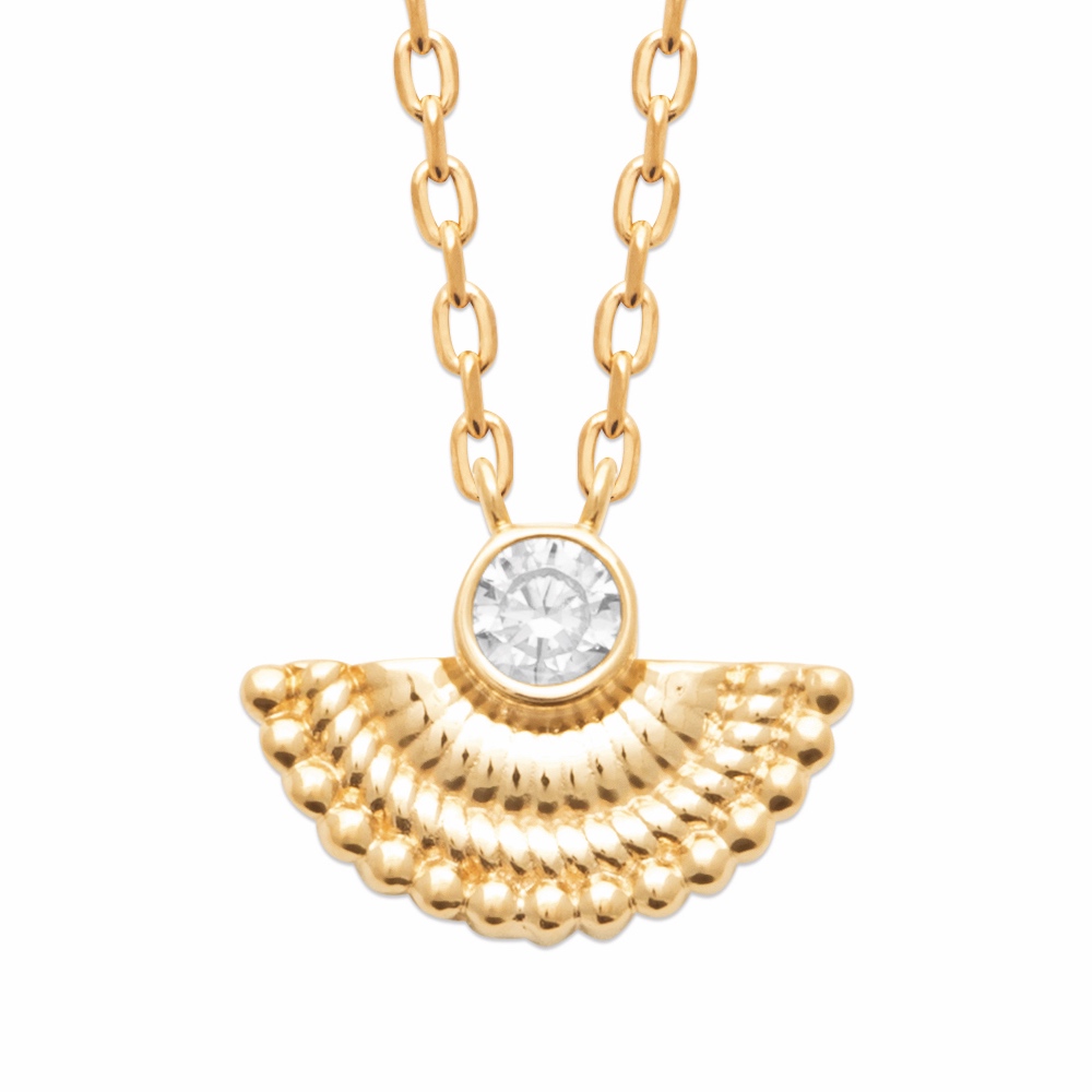 Collier Plaqué Or Jaune Oxyde Demi Rond 10mm et Oxyde Serti Clos