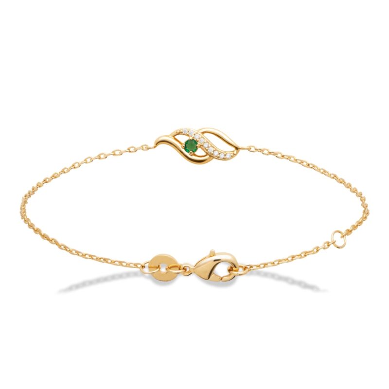 Bracelet Plaqué Or Jaune Oxyde Vert Central Serti 4 Griffes et 1 Rang Oxydes Blancs Sertis – Image 2