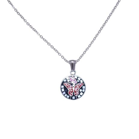 Collier Stella Mia Acier Motif Papillon Nacre et Laque Multi Couleurs
