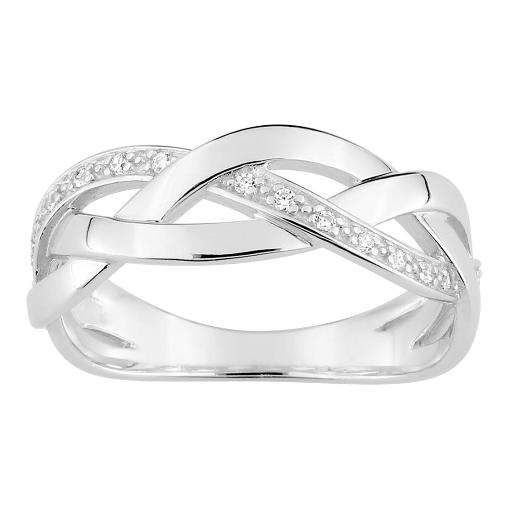 Bague Argent 925/1000 Rhodié Motif Torsadé et Un Rang Oxydes