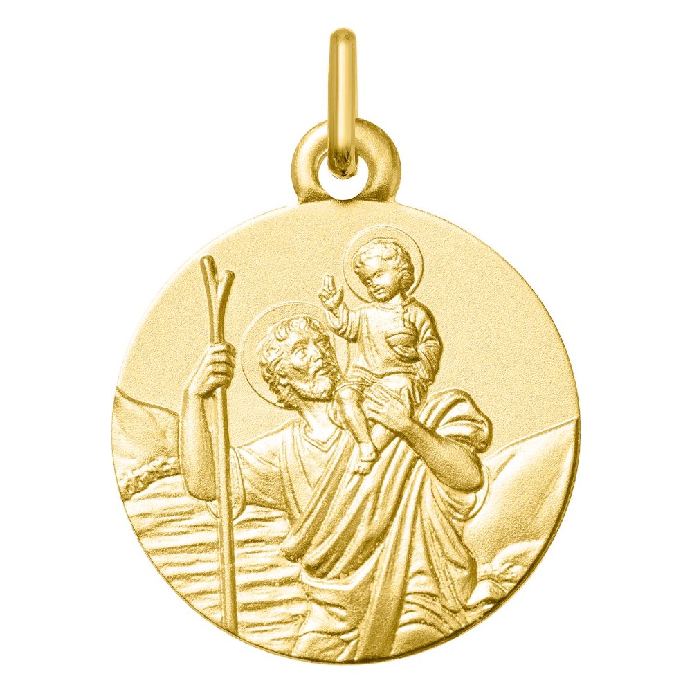 Médaille Or Jaune 750/1000 Ronde Saint Christophe Diamètre 18mm