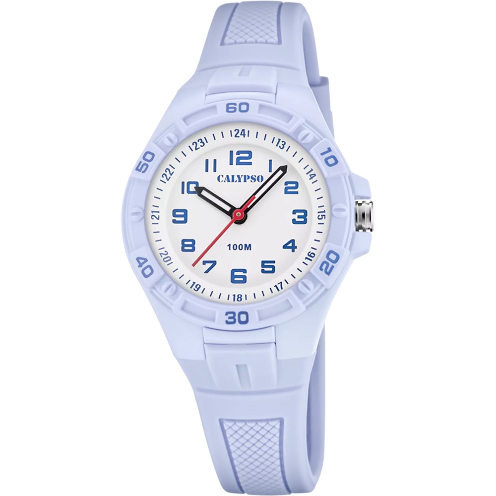 Montre Calypso Bleue Claire Cadran Blanc et Bleu K5832/3