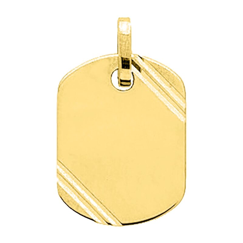 Médaille Or Jaune 750/1000 Forme Tonneau Motifs Diagonaux Lapidés 19mm