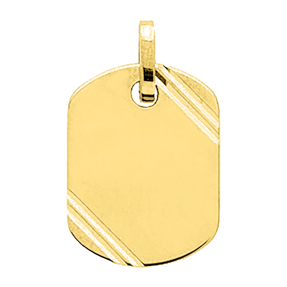 Médaille Or Jaune 750/1000 Forme Tonneau Motifs Diagonaux Lapidés 19mm