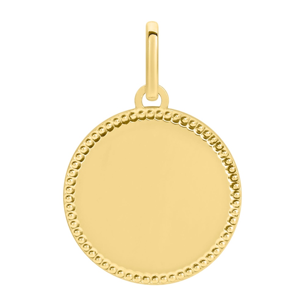 Médaille Or Jaune 750/1000 Forme Ronde Bords Perlés 15mm