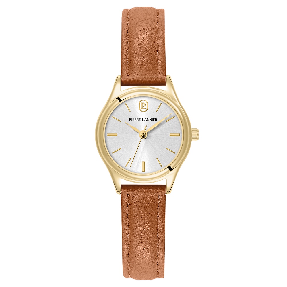 Montre Femme Pierre Lannier Pya Acier Doré Cadran Argent Bracelet Cuir Brun 12mm 021K524