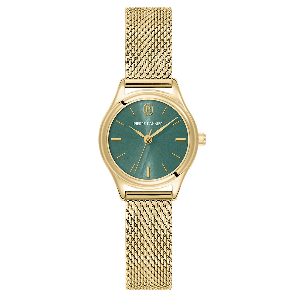 Montre Femme Pierre Lannier Pya Acier Doré Cadran Vert Bracelet Milanais Doré 12mm 021K572