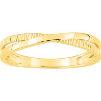 Bague Or Jaune 750/1000 Motif Croisé 1 rang Lisse et 1 rang Strié - 54