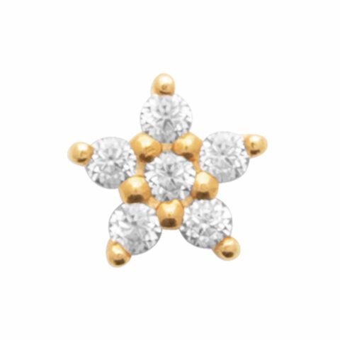 Piercing Cartilage Plaqué Or Jaune Étoile Pavage Oxydes Ronds Serti Griffes Tige Titane