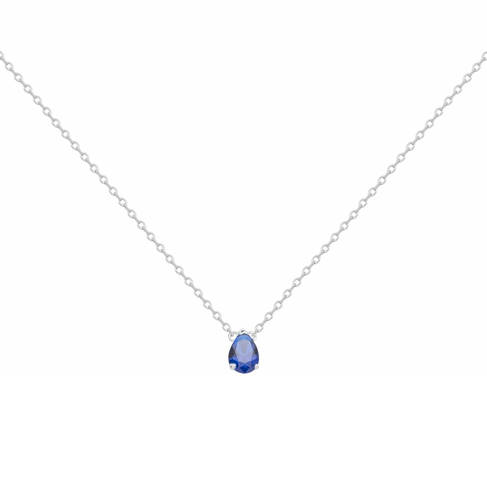 Collier Argent Rhodié 925/1000 Oxyde Bleu Forme Poire