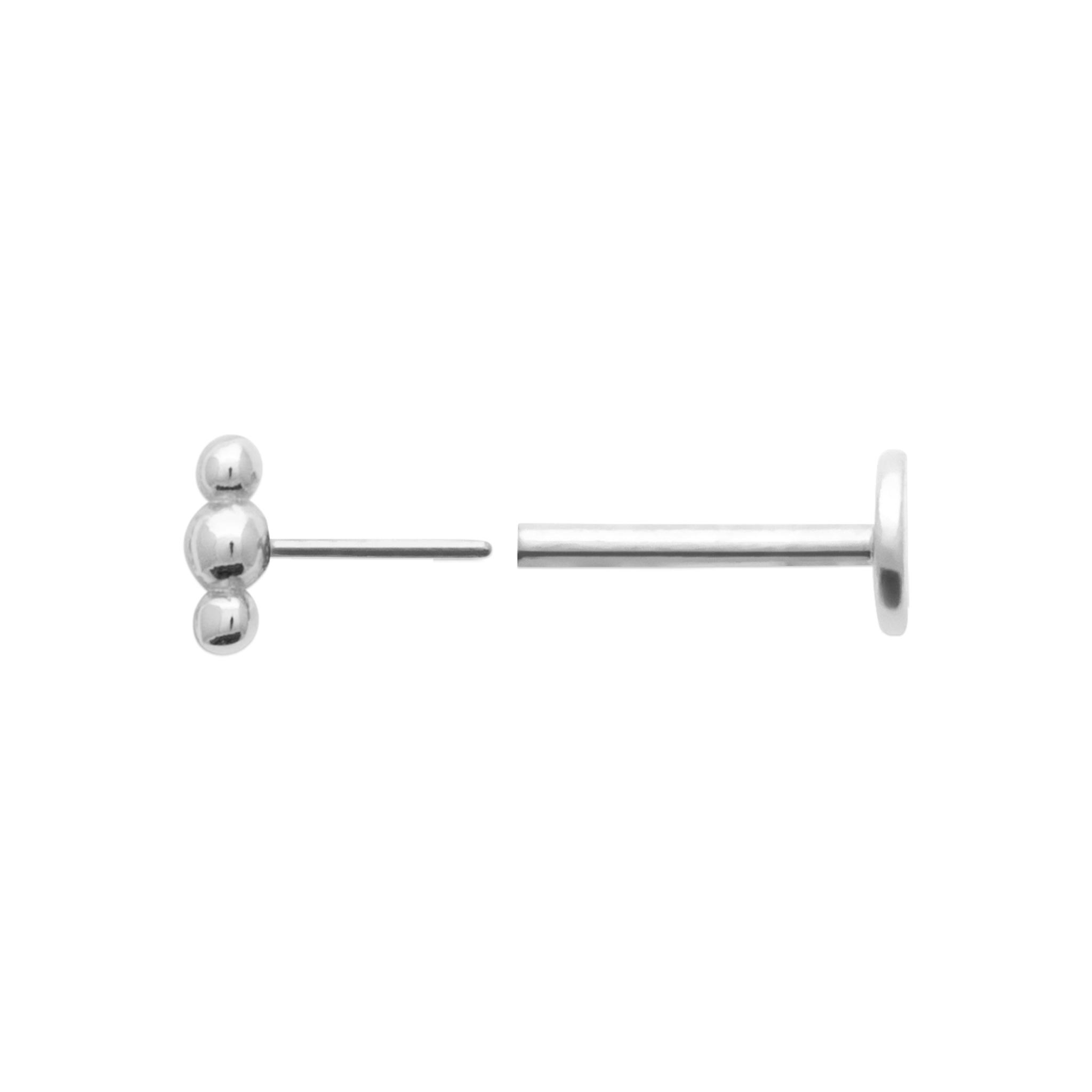 Piercing Cartilage Argent Rhodié et 3 Boules Tige Titane – Image 2