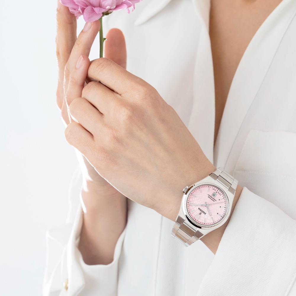 Montre Femme Festina Swiss Made Rivé Fond Rose Bracelet Acier Verre Saphir Dato 6h F20052/3 – Image 2