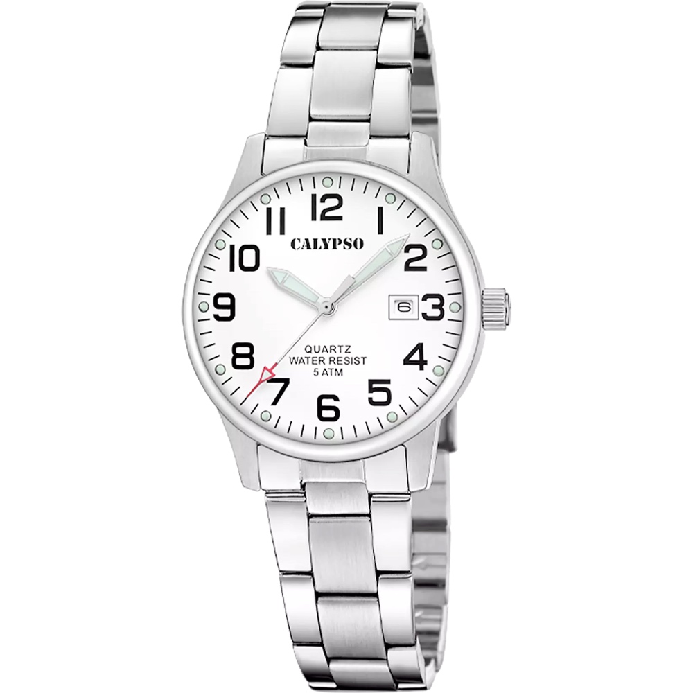 Montre Calypso Femme Acier Fond Blanc Bracelet Acier Chiffres Arabes K5861/1