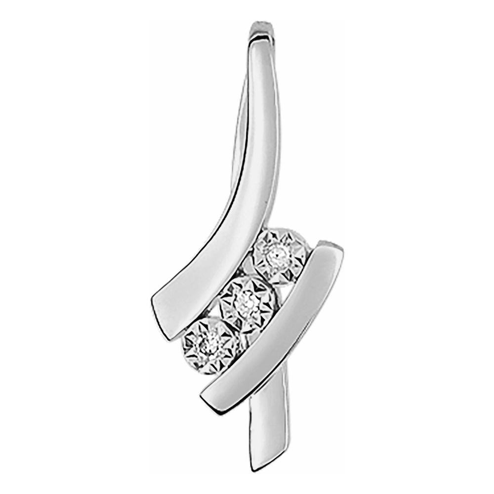 Pendentif Or Blanc 750/1000 avec 3 Diamants Serti Illusion 0.015ct Hauteur 17mm