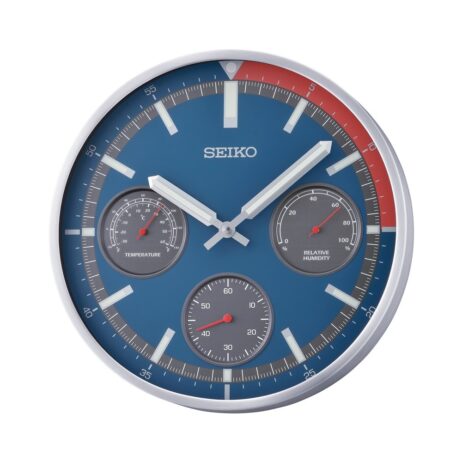 Horloge murale Seiko QXA822S Bleue et Rouge Contour Aluminium Gris