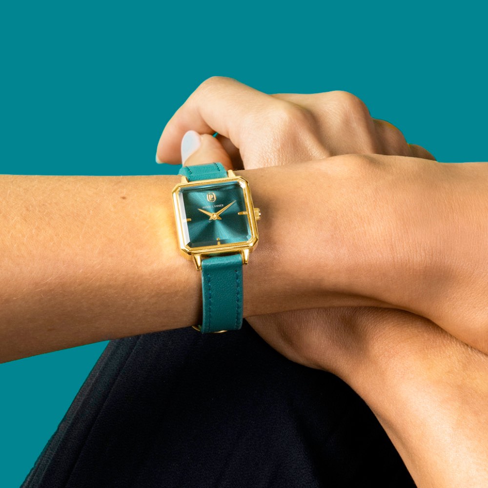 Montre Femme Pierre Lannier Leonor Doré Cadran Vert Acier Milanais Doré Bracelet Cuir Vert 12mm 072J577 – Image 2