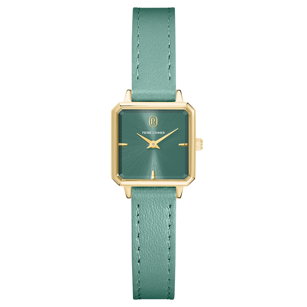 Montre Femme Pierre Lannier Leonor Doré Cadran Vert Acier Milanais Doré Bracelet Cuir Vert 12mm 072J577