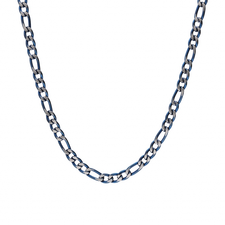 Collier Homme Acier Fashion Steel Bicolore PVD Bleu Chaine Maille Alternée 1+3 Largeur 3mm – Image 2