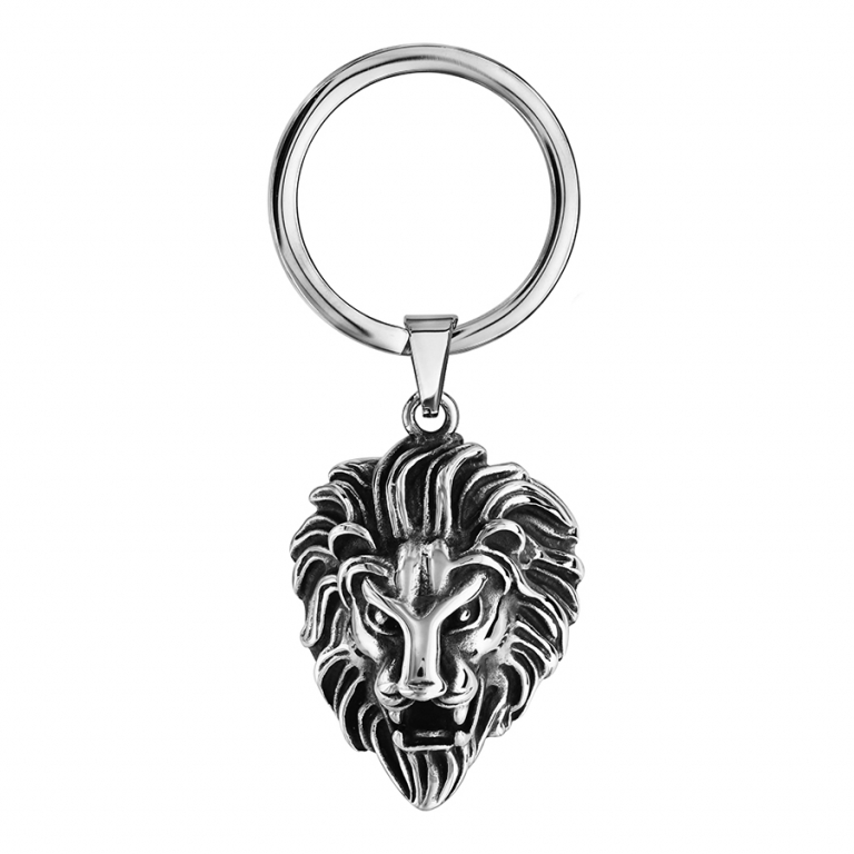 Porte-clés Fashion Steel Acier Tête de Lion Patiné