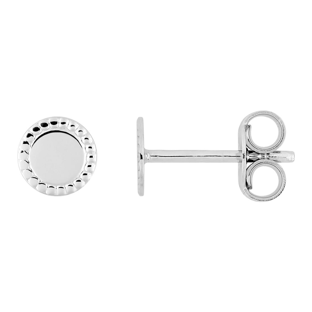 Boucles d'oreilles Argent 925/1000 Rhodié Motif Rond Bord Perlé 6mm