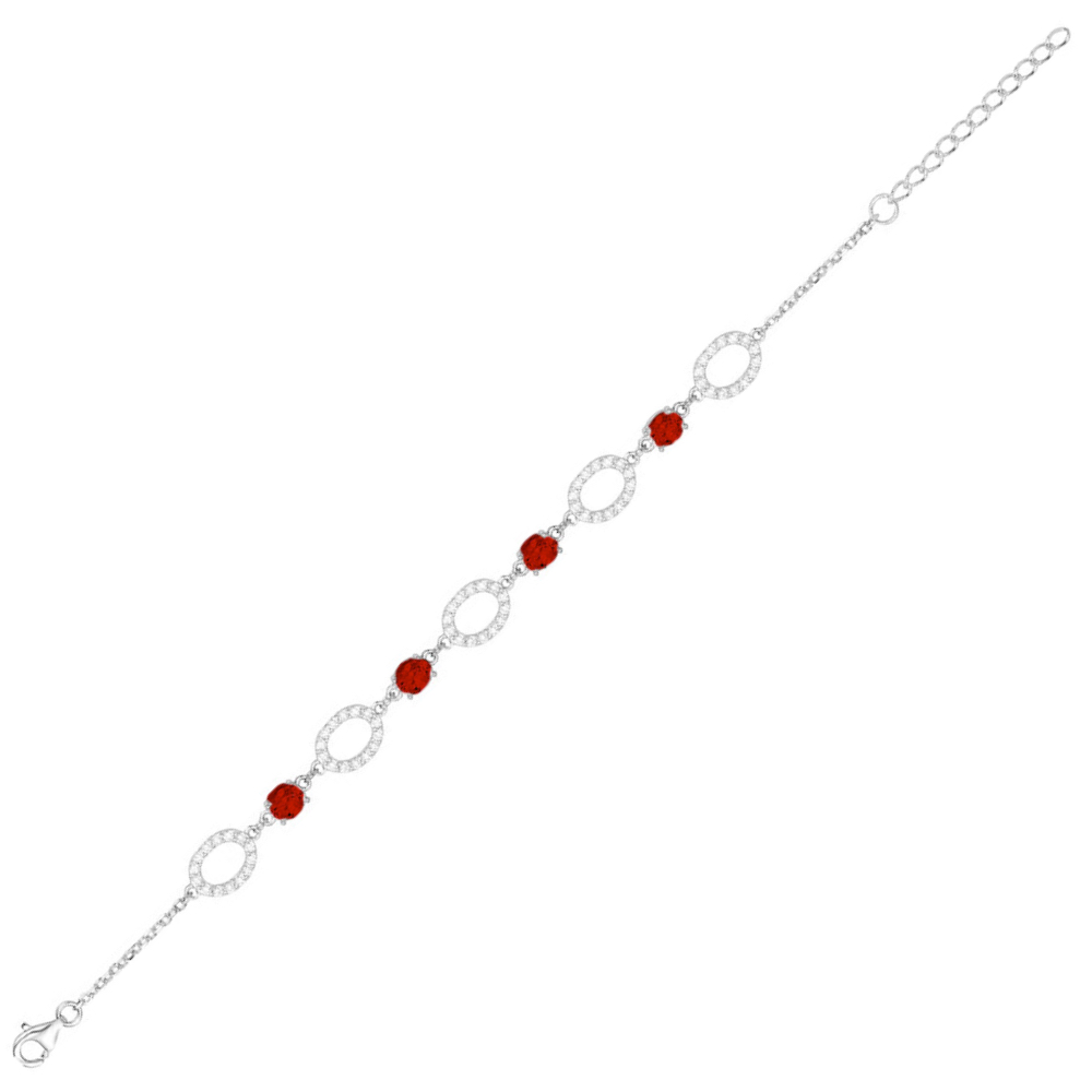 Bracelet Argent Rhodié 925/1000 avec 4 Oxydes Rouges et Pavage Oxydes Blancs – Image 2