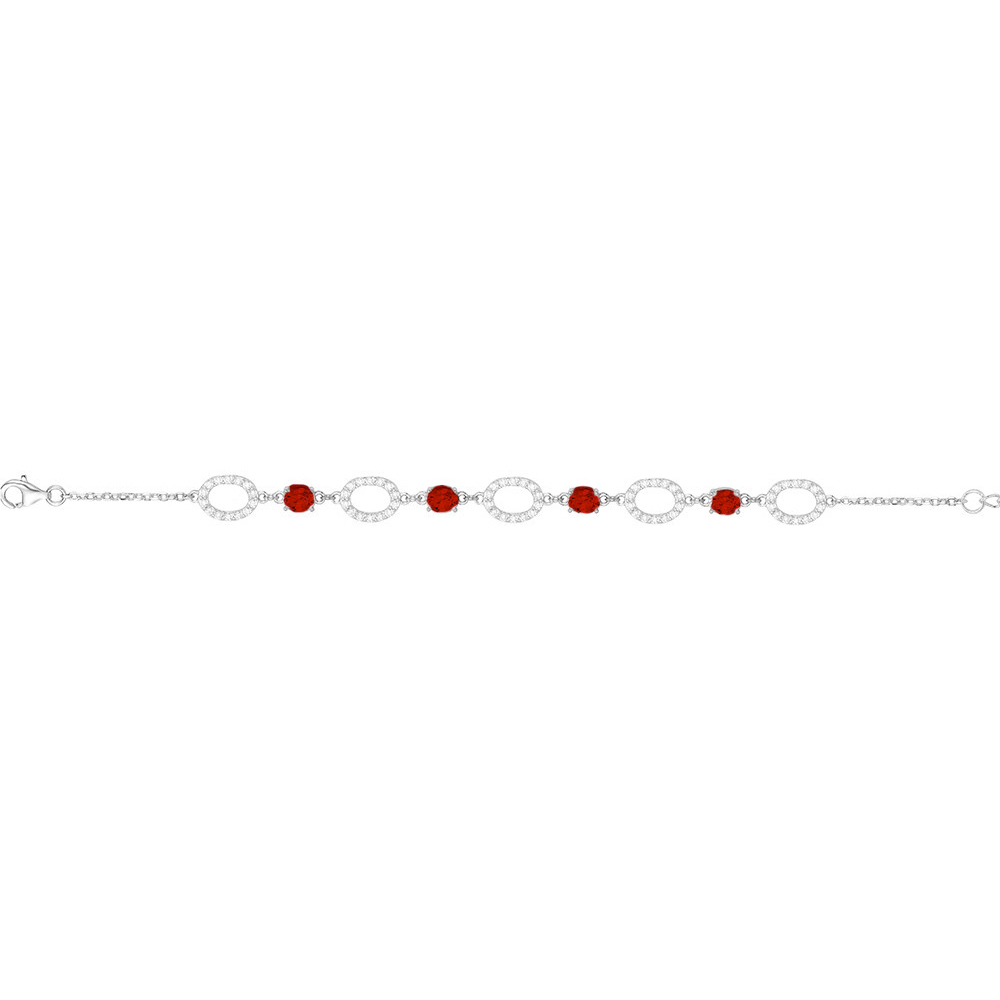 Bracelet Argent Rhodié 925/1000 avec 4 Oxydes Rouges et Pavage Oxydes Blancs