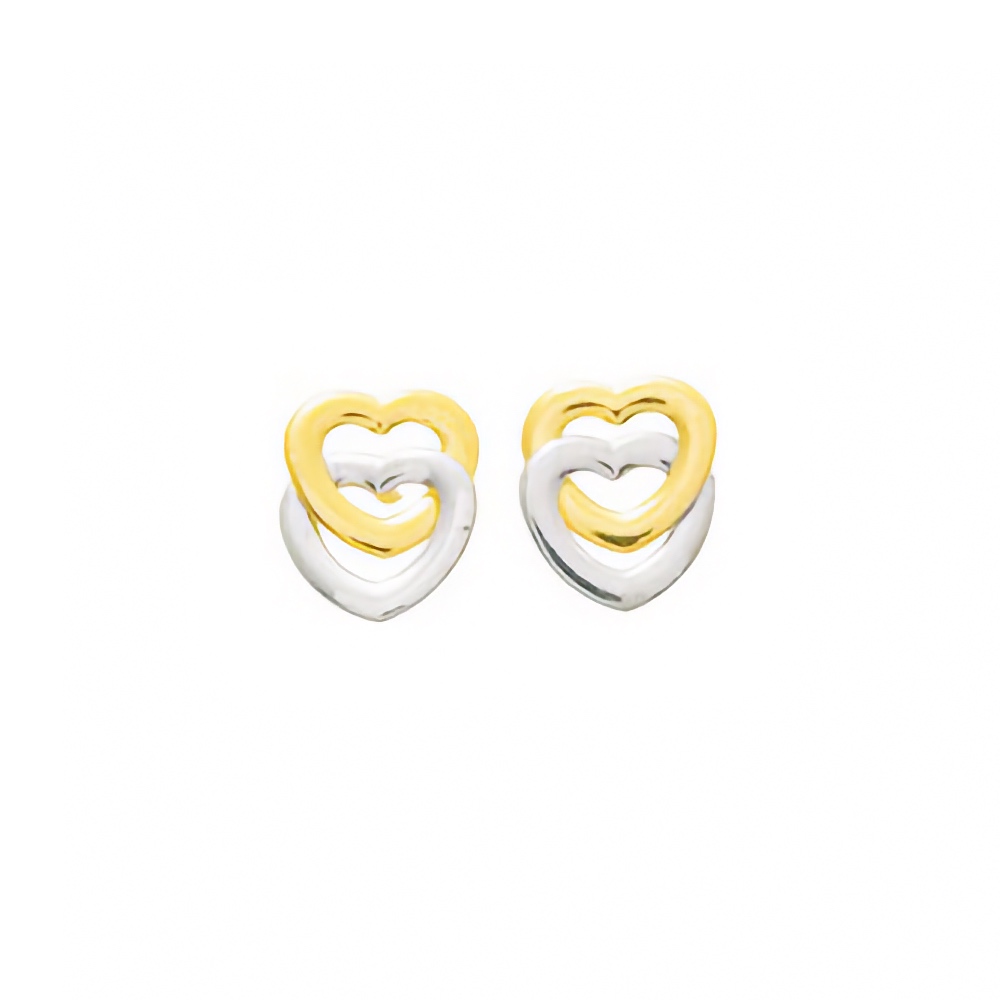 Boucles d'oreilles Or Jaune 750/1000 Double Coeur Entrelacés Poussettes à Vis