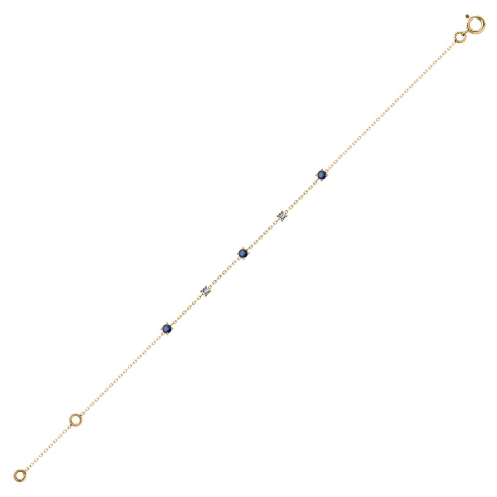 Bracelet Or Jaune 750/1000 avec 3 Saphirs Ronds 2.5mm et 2 Diamants 0.01ct – Image 2