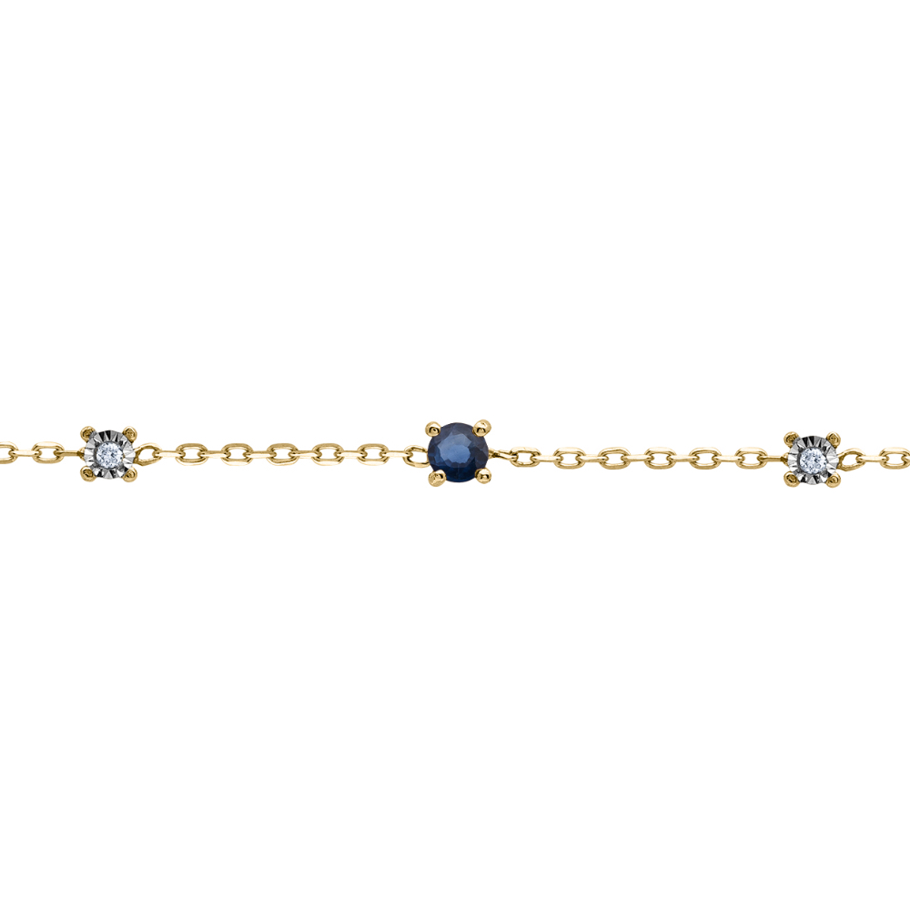 Bracelet Or Jaune 750/1000 avec 3 Saphirs Ronds 2.5mm et 2 Diamants 0.01ct