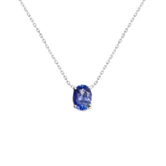 Collier Or Blanc 750/1000 Tanzanite Ovale Serti Griffes