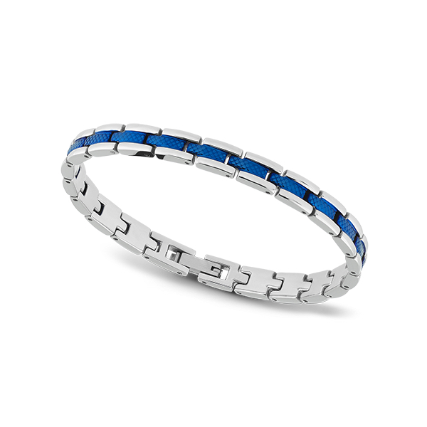 Bracelet Homme Rochet Santorin Acier Bicolore PVD Bleu 6mm HB4766