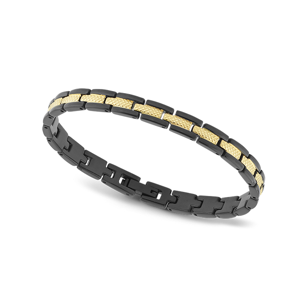 Bracelet Homme Rochet Santorin Acier Bicolore PVD Noir et Jaune 6mm HB4771