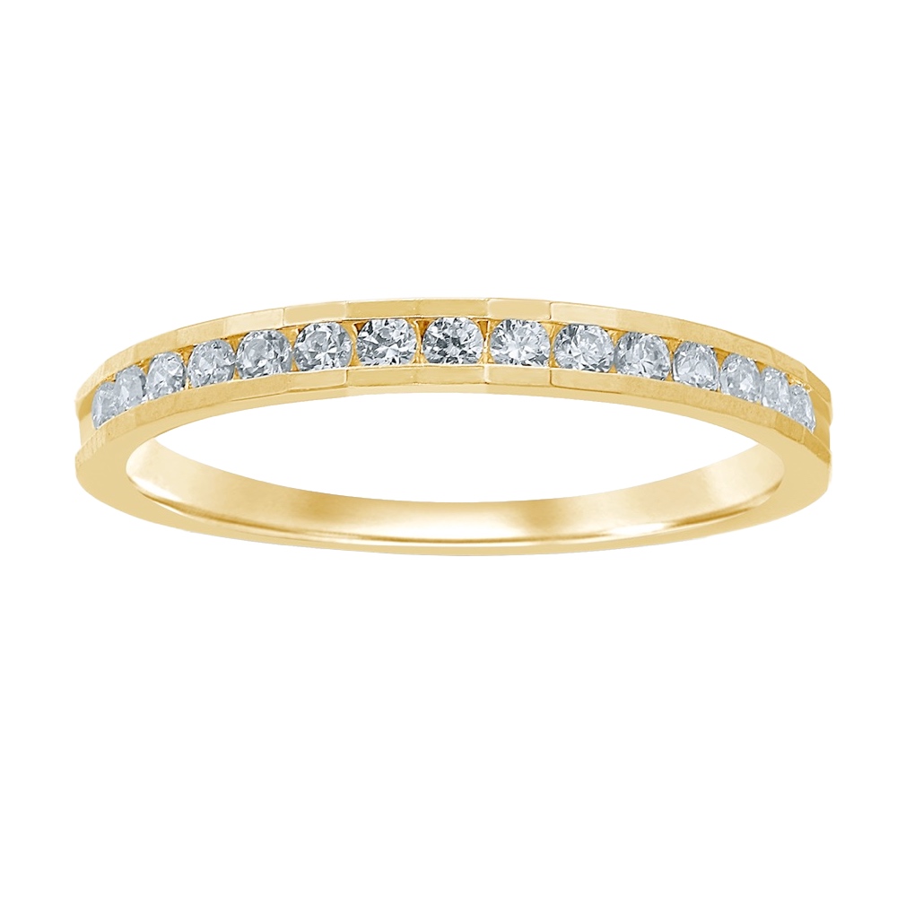 Alliance Or Jaune 750/1000 Demi-Tour Facettée 15 Diamants 0.25ct Serti Rail