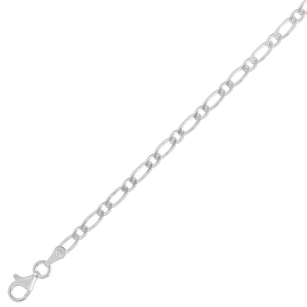 Chaine Homme Argent Rhodié 925/1000 Maille Alternée Légère 1+1 Figaro 4mm – Image 2