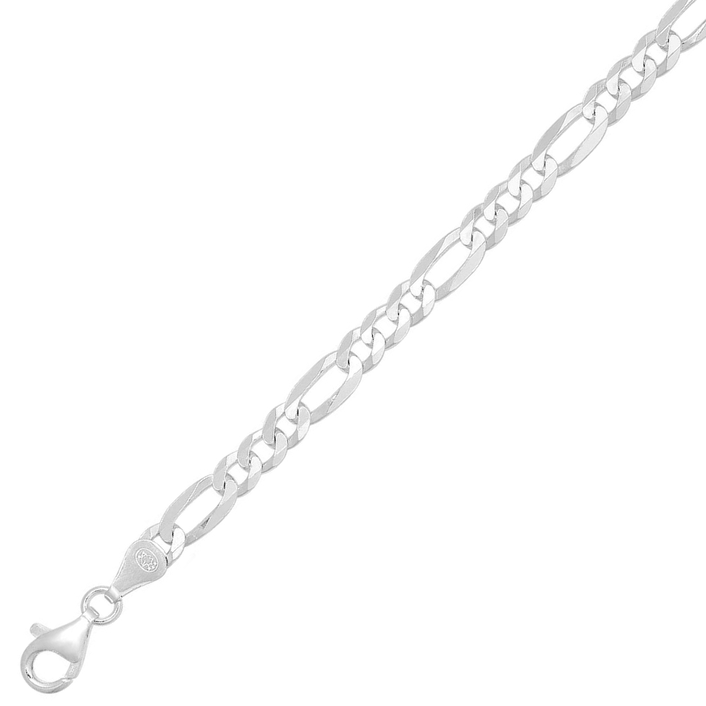 Chaine Argent Rhodié 925/1000 Maille Alternée Légère 1+3 Figaro 5 mm – Image 2