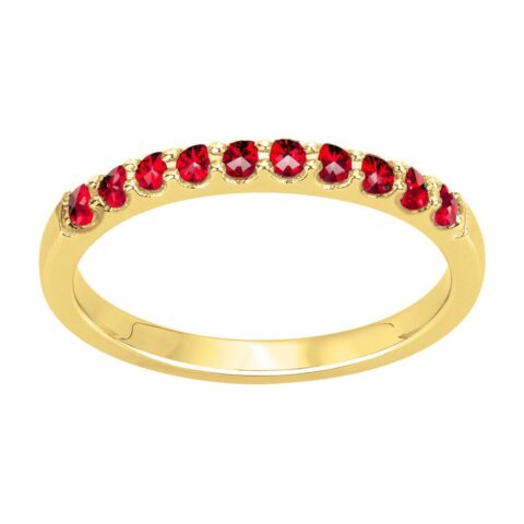 Bague Plaqué Or Jaune Un Rang Pavage Oxydes Rouges