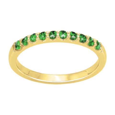Bague Plaqué Or Jaune Un Rang Pavage Oxydes Verts